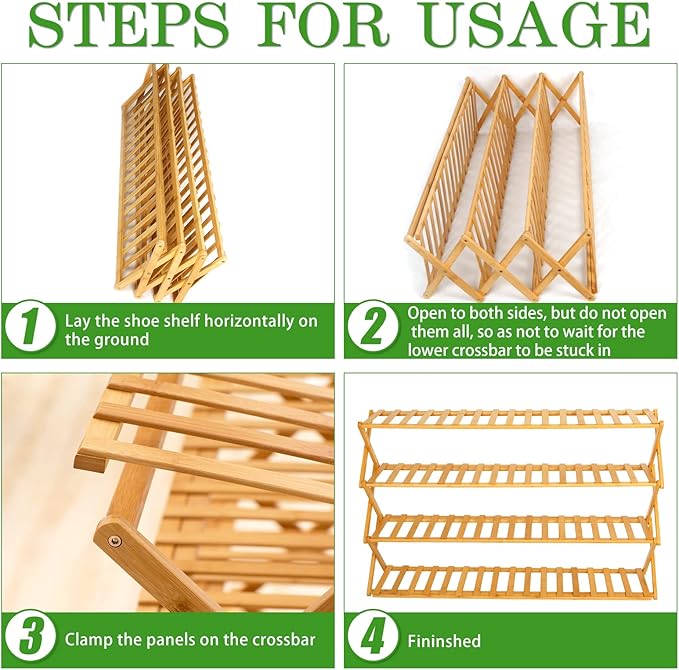 Choclaif Free Standing Shoe Racks for Closet, Shoe Shelf Bamboo Shoe Rack for Bedroom, Entryway Hallway Closet Living Room Organizer（4 Tier）