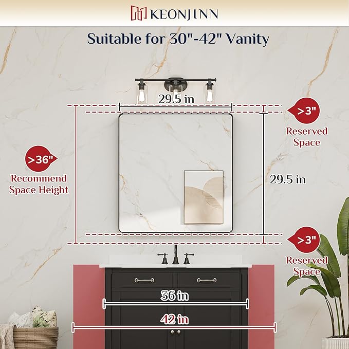 Keonjinn Gold Bathroom Mirror for Over Sink, 30" x 30" Brushed Brass Mirror, Large Rounded Rectangle Gold Vanity Mirror with Metal Frame, HD Tempered Glass Square Wall Mirror(Horizontal/Vertical)
