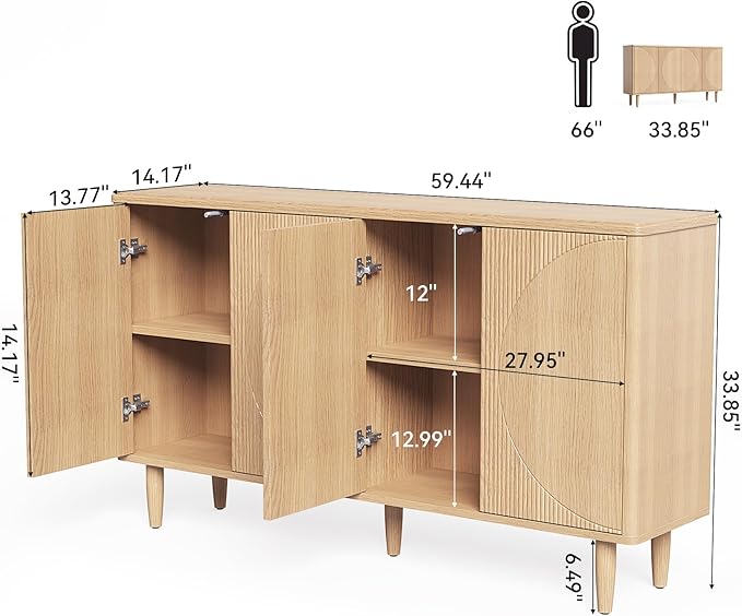 LITTLE TREE 59-Inch Buffet Cabinet Sideboard with Storage, Modern Sideboard Buffet Table with Doors for Living Room, Dining Room