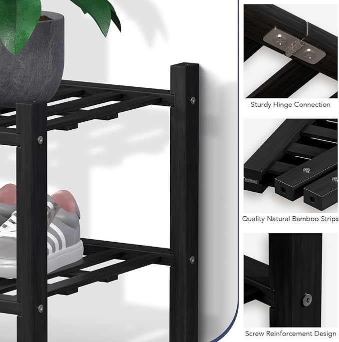 Haddockway 5 Tier Bamboo Shoe Rack Storage Organizer, Multifunctional Free Standing Stackable Shoe Shelf with Grid Panel for Closet,Hallway,Entryway,Small Space 27"x11"x32"(Black, 5 Tier)