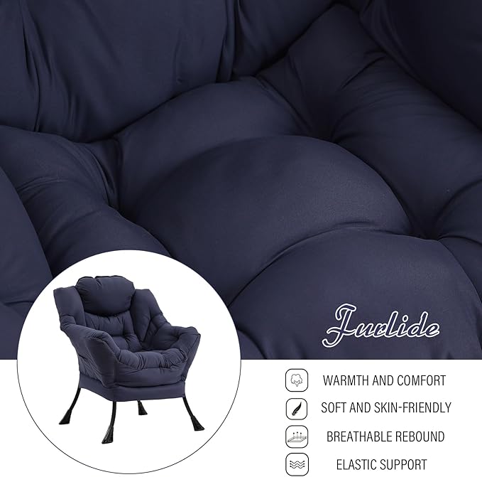 Lazy Chair with Ottoman, Modern Chair with Folding Footrest, Lounge Accent Chair, Comfortable Reading Chair (Navy Blue)