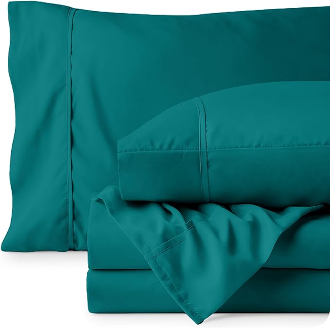 Bare Home Twin Sheet Set - 1800 Ultra-Soft Microfiber Twin Bed Sheets - Double Brushed - Deep Pockets - Easy Fit - Extra Soft - 3 Piece Set - Bedding Sheets & Pillowcases (Twin, Emerald)
