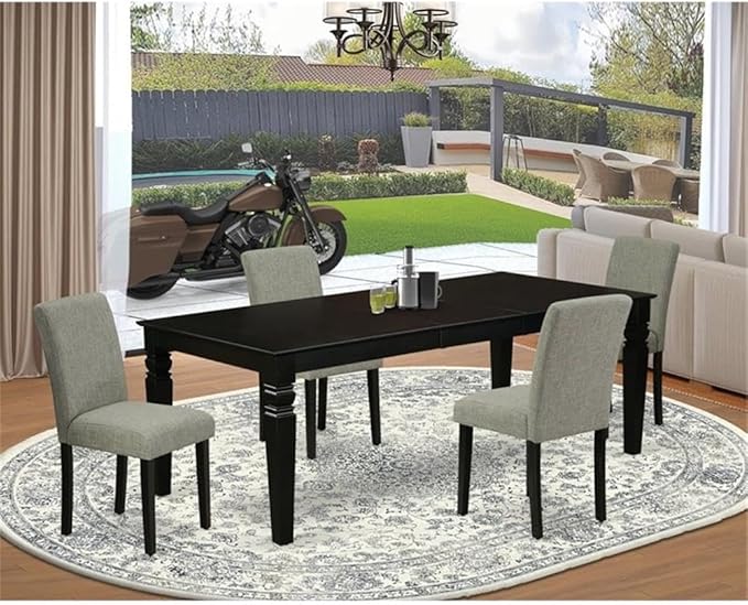 East West Furniture LGAB5-BLK-06 5 Piece Modern Dining Table Set Includes a Rectangle Wooden Table with Butterfly Leaf and 4 Shitake Linen Fabric Parsons Chairs, 42x84 Inch, Black
