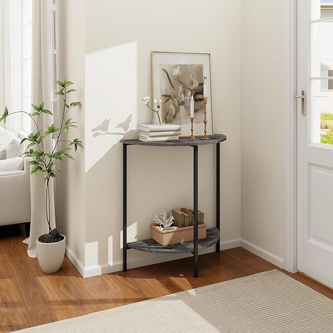 Homode Rustic Grey Farmhouse Half Moon Table, 26 x 11 x 28 inches, Small Entryway Table for Indoor Use