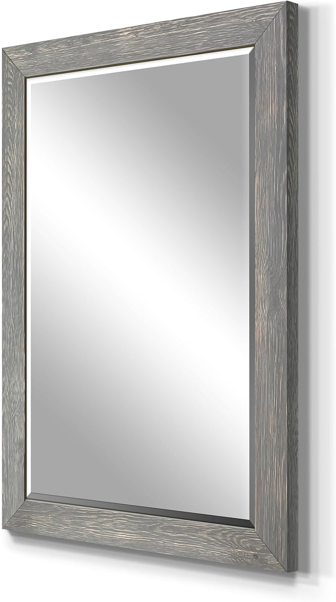 Gray Rustic Mirror Rectangular Barnwood Framed Wall Mirror for Home Decor, Vertical or Horizontal Hanging, 41x29