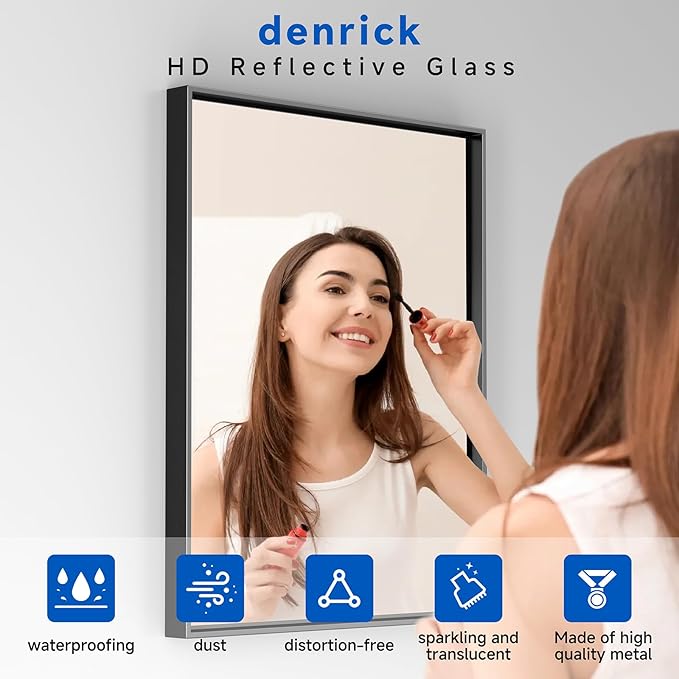 DENRICK Black Framed Mirror for Bathroom 48 x 30 Inch Matte Black Bathroom Mirrors, Mirror, Metal Farmhouse Mirrors (Horizontal/Vertical)