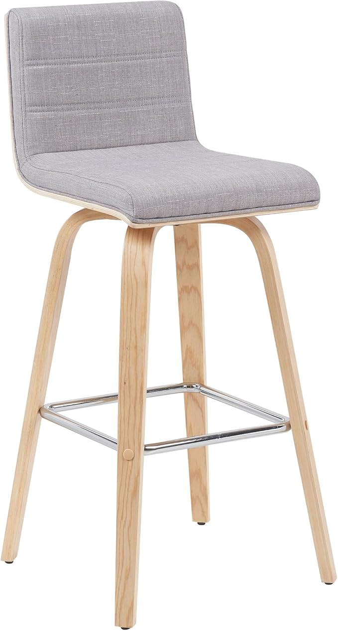 Vienna Modern Swivel Bar Height Stool with Grey Upholstered Seat and Patterned Oak Wood Frame Set of 3