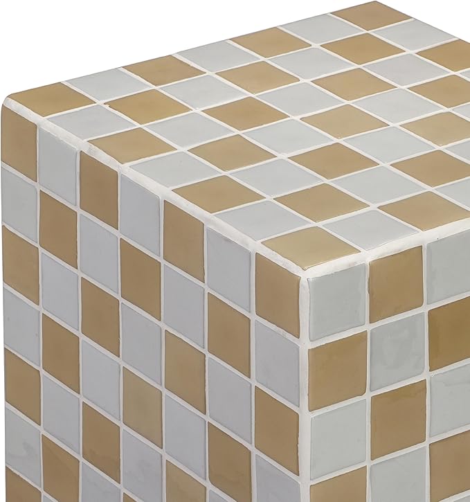 JONATHAN Y END2000I Callista 18" Modern Bohemian Ceramic Tiled Rectangle End Table, Side Table, Accent Table for Living Room, Bedroom, Khaki Yellow/Light Gray
