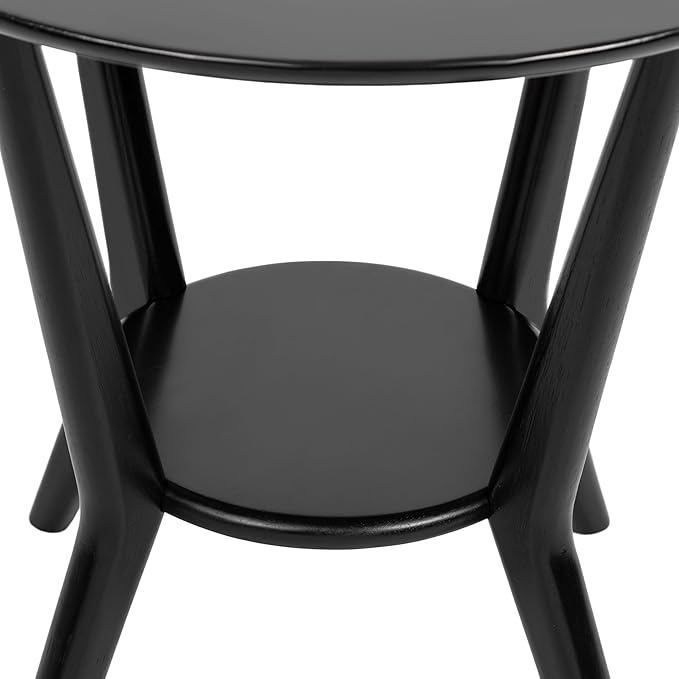 Kate and Laurel Nylah Round Wooden Side Table; 24 x 24 x 24; Black; Modern Tiered Circle Living Room Table with Solid Wood Construction for Use as Bedroom Nightstand