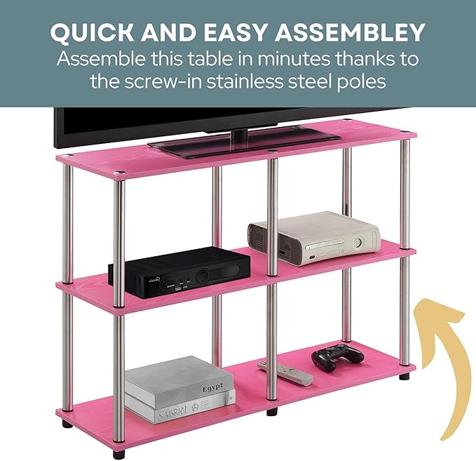 Convenience Concepts Designs2Go No Tools 3 Tier Wide Console Table 42" - Modern Accent with Shelves for TV Media Center, Office Desk Extension, Entryway Display, & Home Storage, White Faux Marble