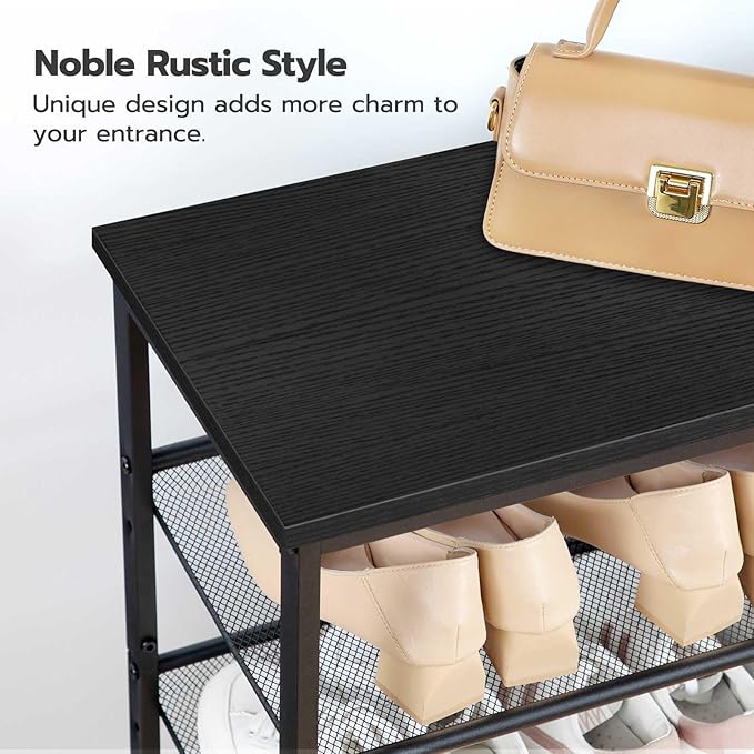 HOOBRO Shoe Rack for Entryway, 5-Tier Organizer with Adjustable Mesh Shelves, 16-20 Pairs, Spacious Floor Mount, Metal, Industrial, Closet Shoe Shelf, Black BB12XJ01