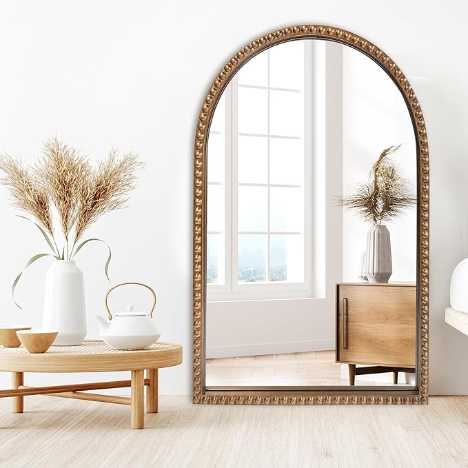 ironsmithn Gold Arched Mirror, 24"x40" Beaded Frame Arch Mirrors, Marlowe Decorative Accent Mirrors for Fireplace Bedroom Bathroom Living Room Entryway