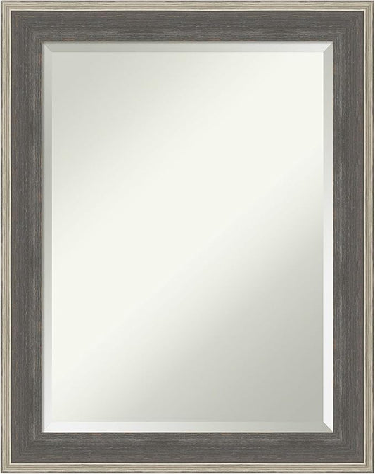 Amanti Art Grey Wall Mirror 29x23 Cottage Grey Silver Rectangle Bathroom Mirror for Wall Decor Living Room, Medium Casual Wood Frame, Hangs Horizonally and Vertically, Bathroom Decor, Beveled Edge