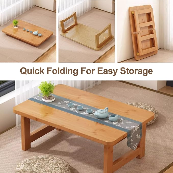Japanese Floor Sitting Table, Folding Wood Tea Table Chabudai Japanese Coffee Table Low Table for Living Room Home Tatami Office (B 47.2 * 19.6 * 13.7 INCH)