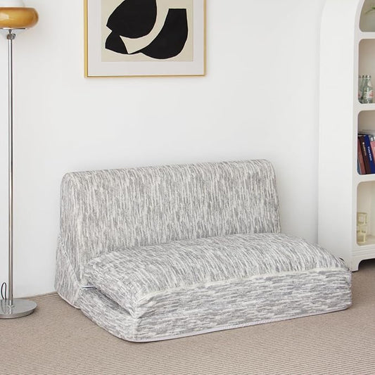 N&V Folding Chainse Lounger Bean Sofa, Foam Filling Folding Matress Sofa, Includes Removable and Machine Washable Cover, Soft Premium Faux Fur, White