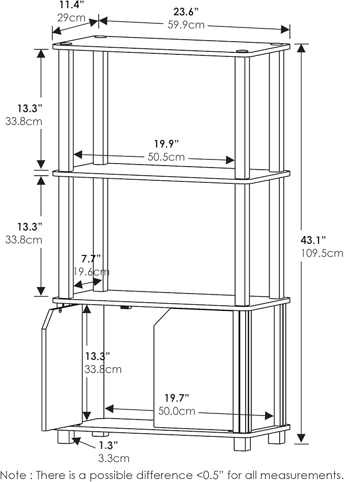 Furinno Brahms 4-Tier Multipurpose Bookcase/Bookshelf/Display Shelf/Display Rack with Door, Espresso/Black