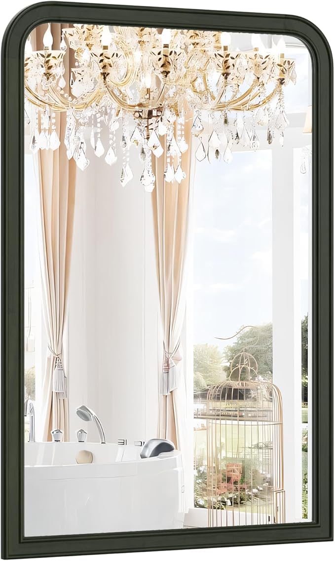WallBeyond Wood Frame Bathroom Mirror 24" x 36" Wooden Arched Wall Mirror Farmhouse Style Bathroom Vanity Mirror for Home Decor Rectangle Mirror (Black)