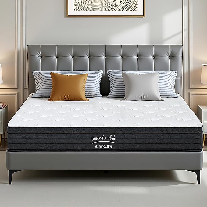 King Size Mattress, 12 Inch 5-Zone Pocket Spring Hybrid Mattress with Gel Memory Foam for Pressure Relief & Peaceful Sleep, Medium Firm, Mattress in a Box