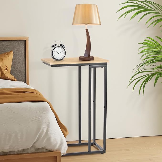 C-Shaped End Table, for Living Room, Bedroom, Small Spaces, TV Tray Couch Side Tables Laptop Table,White