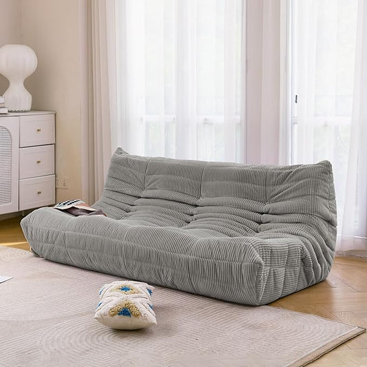 N&V Fireside Three Seater Sofa, Mid Century Armless Twin Size Floor Sofa, Soft Premium Corduroy Floor Lounge Chair, Foam Sofa Accent Chair for Living Room, Bedroom (Harbour Grey)