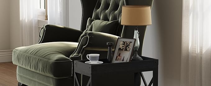 Narrow Side Table, Slim End Table with Charging Station for Small Spaces, with 2 USB and 2 Power Outlets, 21.7" L x 10" W x 21.7" H