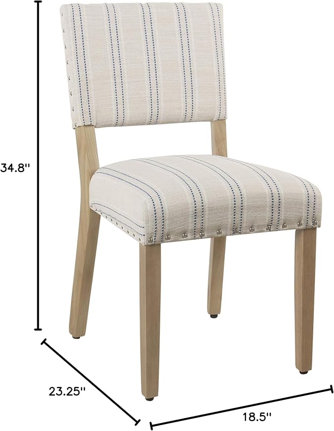 Homepop Home Decor | Upholstered Dining Chairs | Dining Chairs Set of 2 with Nailhead Trim | Decorative Home Furniture, Blue and White Stripes