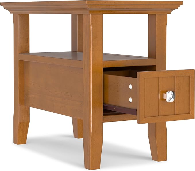 SIMPLIHOME Acadian 14-inch Wide Narrow End Table with Drawer and Open Shelf in Light Golden Brown for Living Room or Bedroom