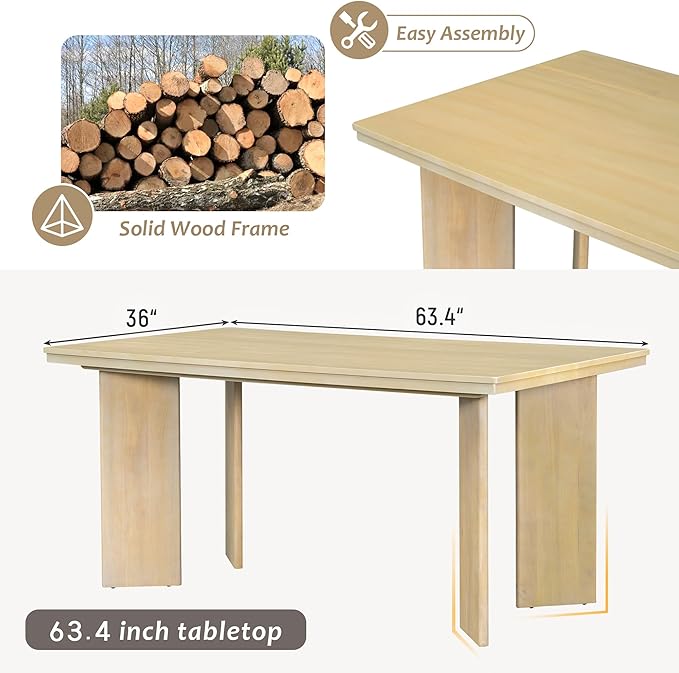 Ball & Cast Modern 7-Piece Dining Table Set with 6 Upholstered Chairs,Wood Tables Sets w/Space-Saving Design,Kitchen Furniture Suitable Big Family Gatherings,Natural
