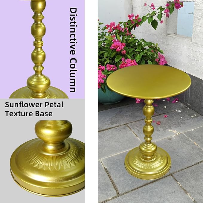 Benkyo Gold Round End Side Table Modern Metal Pedestal Spindle Side Tables for Living Room Bedroom，Gold