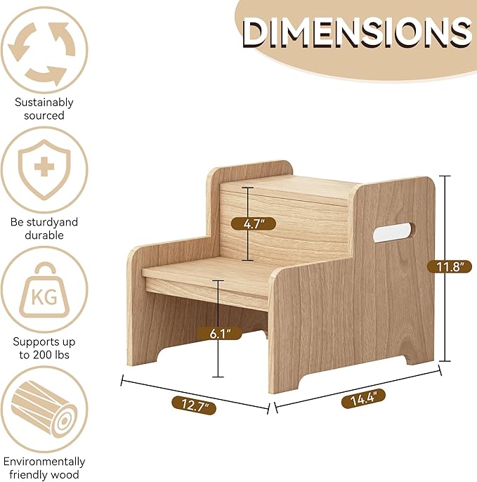 Wood Step Stools for Kids, Child Two Step Stool of DIY Shape, Toddler Step Stools Potty Training Stool, Easy to Move Safety for Kitchen, Bathroom, Bedroom, Toilet