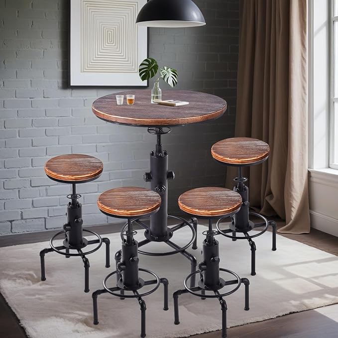 Industrial Tall Bistro Table 32.3-36.2",Adjustable Swivel Pub Table, Kitchen Dining Coffee Bistro Table Metal Hydrant Stylish Design Table