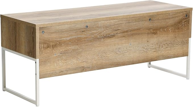 Household Essentials Wrap TV Stand with Rectangular Storage Compartment Coastal Oak Rustic Wood Grain and White Metal