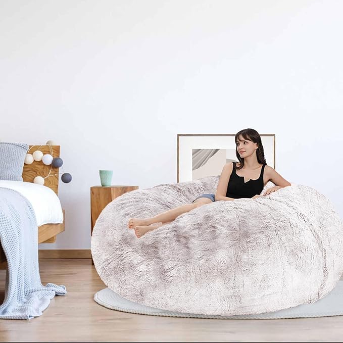 Bean Bag Chairs for Kids Comfy Fluffy Big Joe Bean Bag Chair Cover Without Filler Round Sofa Chairs for Bedroom Living Room Decor, 5FT, Light Blue