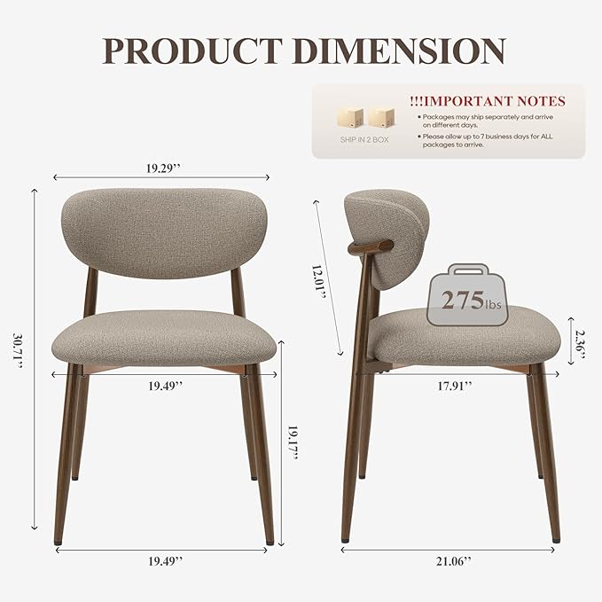 Dining Chairs Set of 4, Ergonomic Fabric Upholstered Seating with Wood Look Metal Legs and Anti Slip Pads, for Home and Restaurant Use, Camel