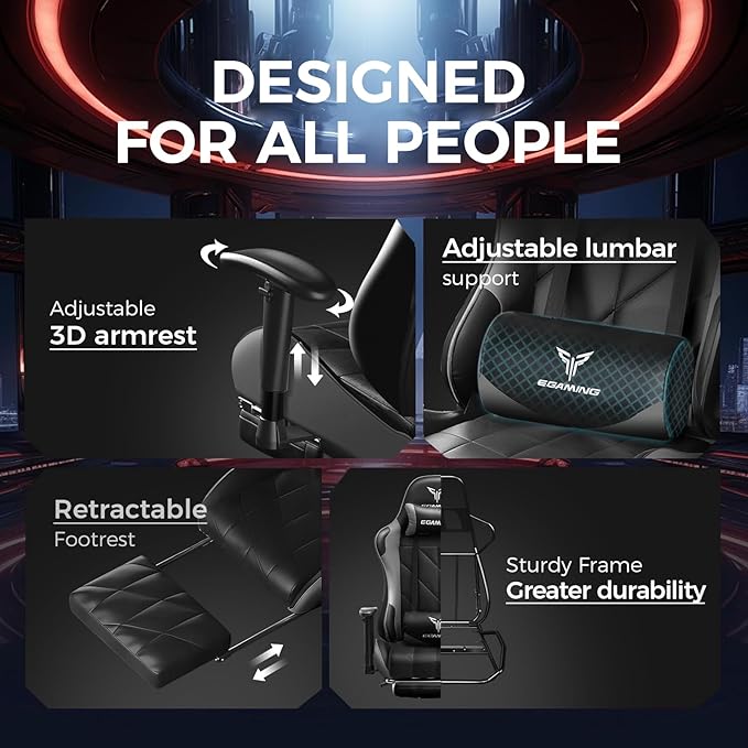 Gaming Chair with 3D Adjustable Armrests, Cow Print Design, Ergonomic Office Chair with High Back, Computer Chair with Footrest,Comfy Diamond Stitching Sest, Game Chair for Adults