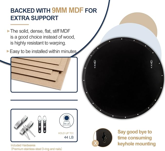 ANDY STAR 36" Black Round Mirror, Black Circle Mirror, 36 inch Round Black Mirror Bathroom, Big Circle Wall Mirror in Metal Frame, Matte Black Vanity Mirror for Entryway, Living Room, Dining Room