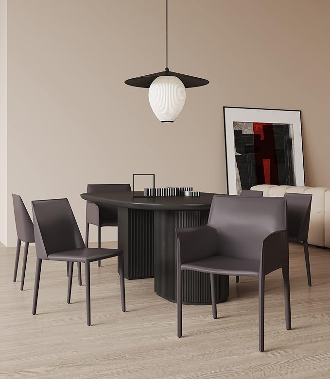 Manhattan Comfort Paris 8-Piece Leather Dining Chair and Armchair Set, Upholstered in Luxurious Saddle Material, Metal Frame, Ideal for Industrial and Coastal Homes, No Assembly, Grey