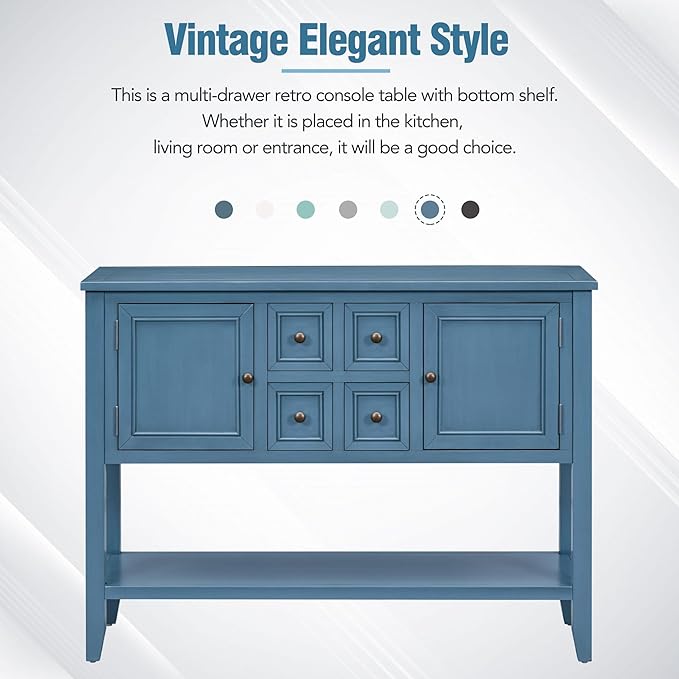 Merax Modern Wood Buffet Sideboard with Drawers and Bottom Shelf Console Table for Living Room Dinning Room Kitchen (Light Navy)