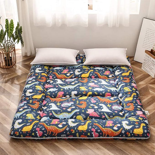 Dinosaur Japanese Floor Futon Mattress for Boys Girls, Thicken Tatami Mat Sleeping Pad Foldable Bed Roll Up Mattress Floor Lounger Bed Couches and Sofas for Kids Queen Size