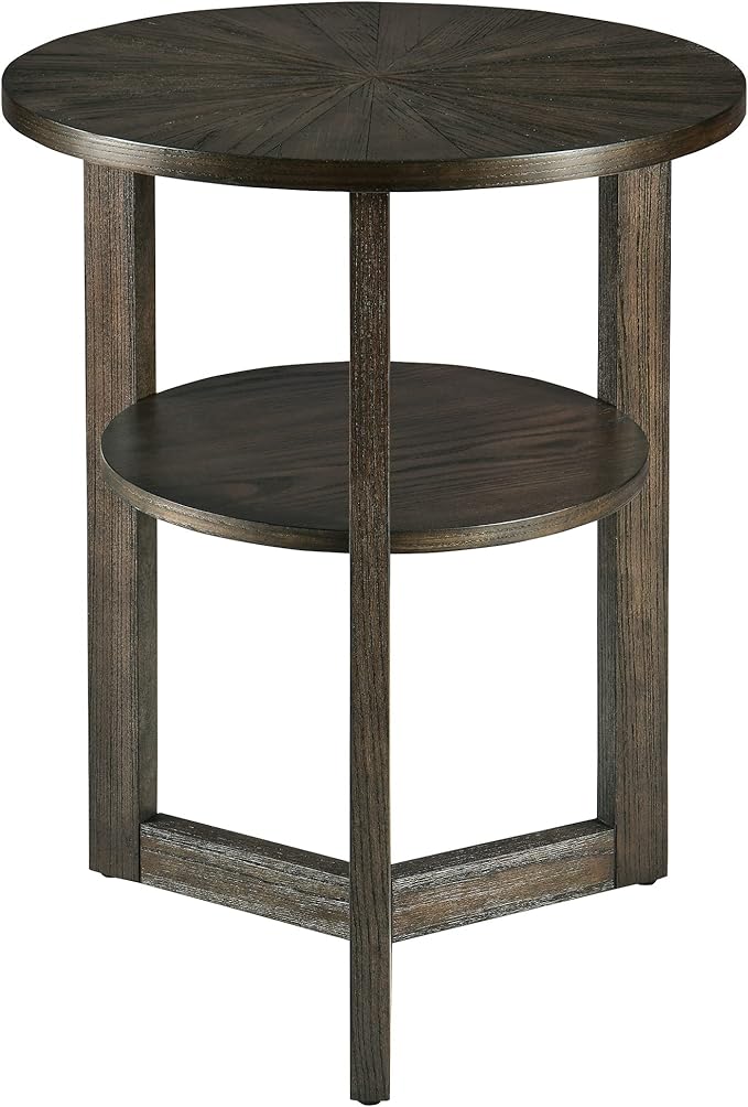 MODERION Small Round End Table with Storage Shelf, Circular Solid Wood Sofa Side Metal Leg, 2-Tier Telephone Table, Nightstand, 24''H x 19.3''D for Living Room Bedroom Entryway Brushed Black BZ1338BK