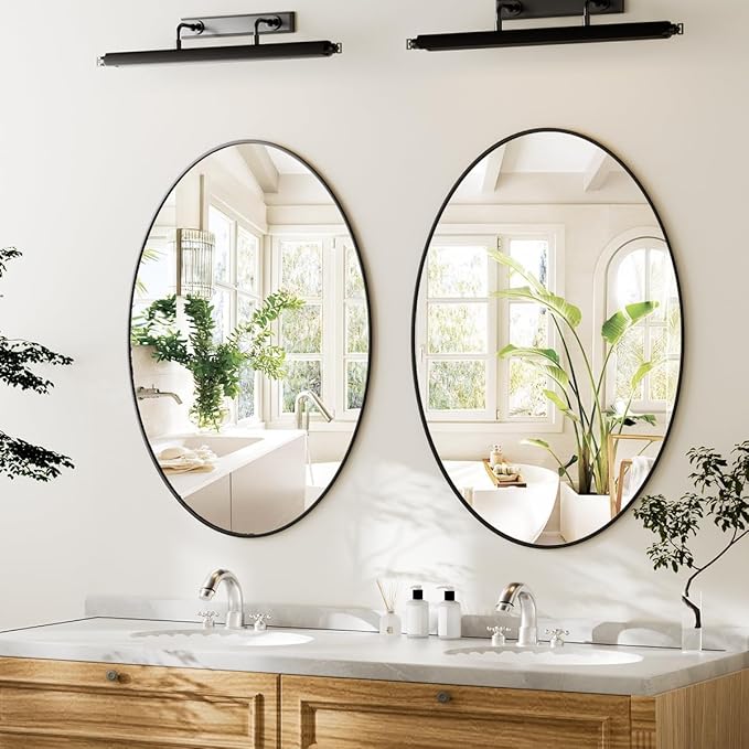 Koonmi Black Oval Bathroom Mirror, 20"x28" Bathroom Vanity Mirror, Oval Mirror for Bedroom Living Room Entryway, Hangs Horizontal or Vertical