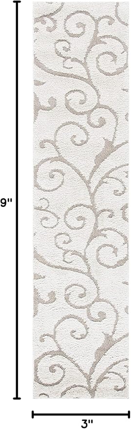 SAFAVIEH Florida Shag Collection Runner Rug - 2'3" x 9', Ivory & Beige, Scroll Design, Non-Shedding & Easy Care, 1.2-inch Thick Ideal for High Traffic Areas in Living Room, Bedroom (SG455-13LT)