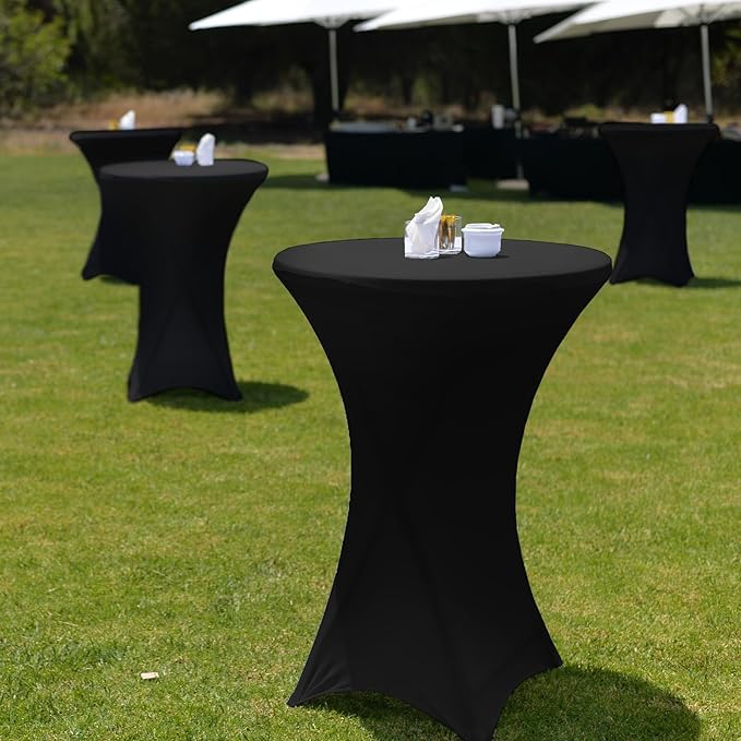 Wenqik 2 Sets 32" High Top Round Folding Cocktail Tables White Bar Height with Removable Legs & 32"x43" Spandex Stretch Table Covers (Black)
