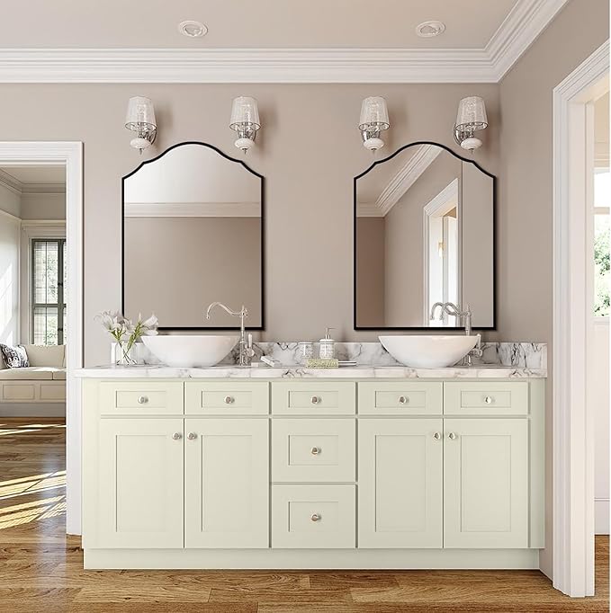 Arched Mirror Wall Decor, 32"x24" Black Wall Mirror, with Antique Metal Frame, for Elegant Entryway, Bathroom, Living Room, Bedroom