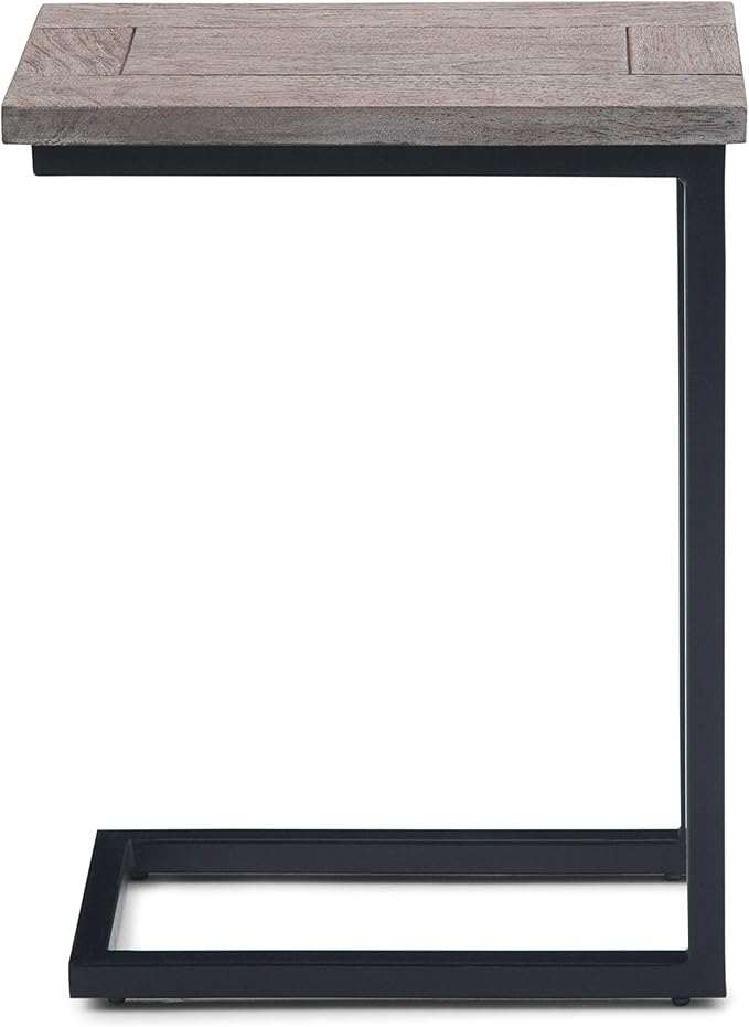 SIMPLIHOME Skyler 18-inch Wide Solid Mango/Metal Industrial C-Shaped End Table in Birch/Black for Living Room, Office, or Bedroom, Assembled