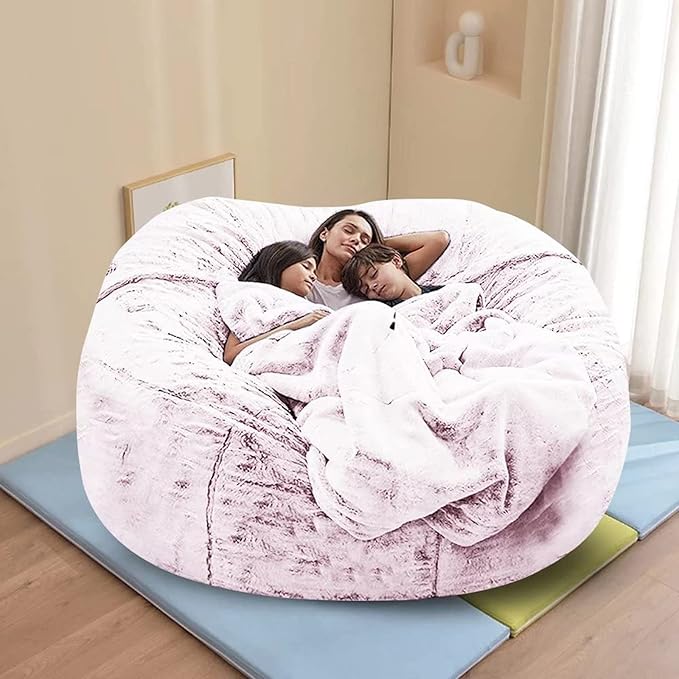 Giant Fur Bean Bag Chair Cover for Kids Adults, (No Filler) Living Room Furniture Big Round Soft Fluffy Faux Fur Beanbag Lazy Sofa Bed Cover (Snow red, 6FT)
