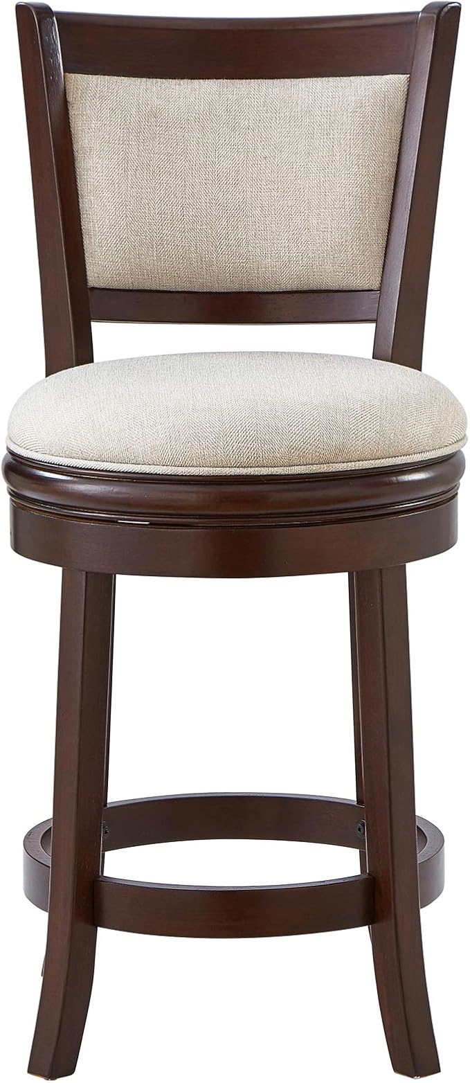 Ball & Cast Swivel Barstool Upholstered Counter Stool 24 inch Kitchen Wooden Bar Stool , Cappuccino&Taupe