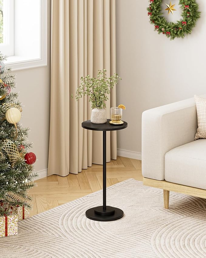 Round Side Table, Small Drink Table for Small Spaces, Modern Accent End Table Coffee Table with Metal Leg for Living Room, Bedroom, Corners, and Office (Black)