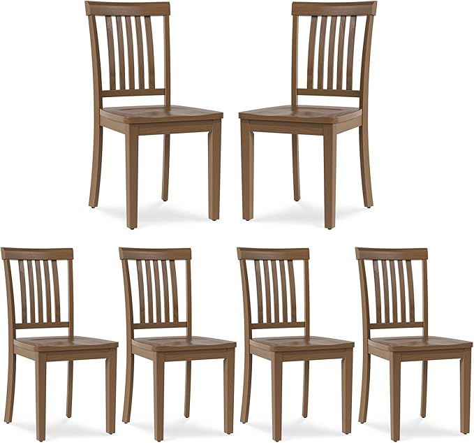 COLAMY Wooden Dining Chairs Set of 6, Solid Rubberwood Kitchen & Dining Room Chairs, Farmhouse Rustic Side Chairs for Dining Table, Anti-Slip Protection, Classic Windsor Style Seating, Oak Light Brown