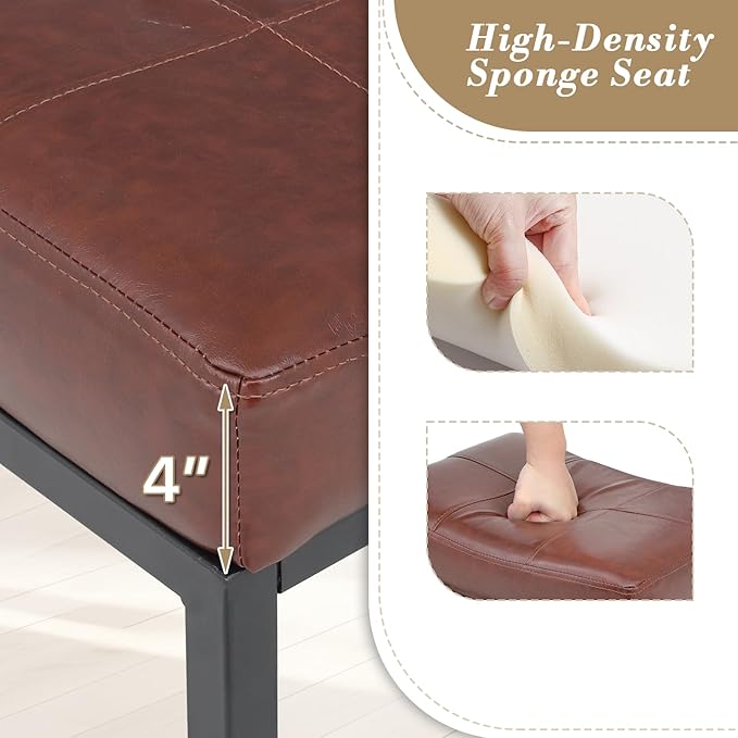 Athena Collection Counter Height Bar Stools Set of 2, 31.5 Inches Saddle Bar Stools with Leather Upholstered and Metal Legs, Backless Barstools for Counter, Kitchen Island, Dining Room, Mocha
